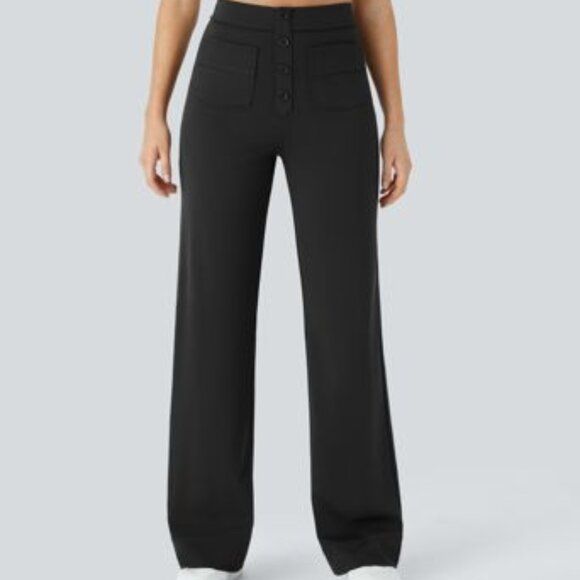 HALARA LP High Waisted Pockets Straight Leg Casual Pants Black Large Petite NWT - Picture 1 of 4